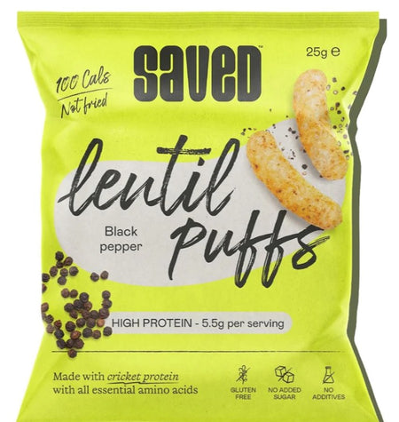 Saved GF Black Pepper Lentil Puffs Made with Cricket Protein 25g