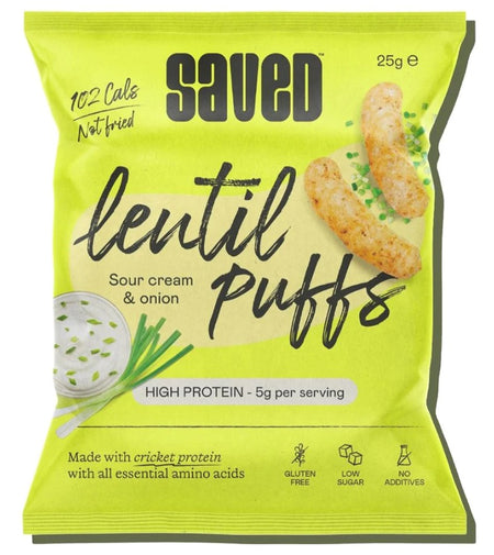 Saved GF Sour Cream & Onion Lentil Puffs with Cricket Protein 25g