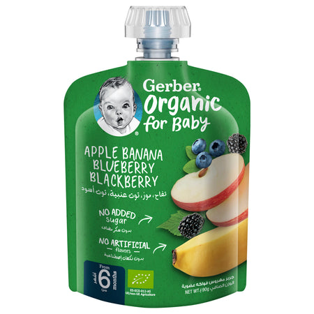 Gerber Organic Apple, Banana, Blueberry and Blackberry 90g