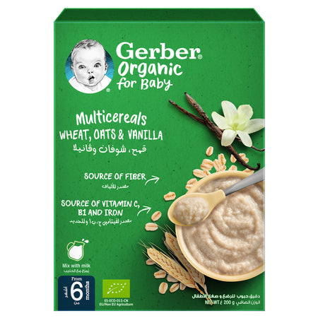 Gerber Organic Wheat, Oats & Vanilla Cereals 200g